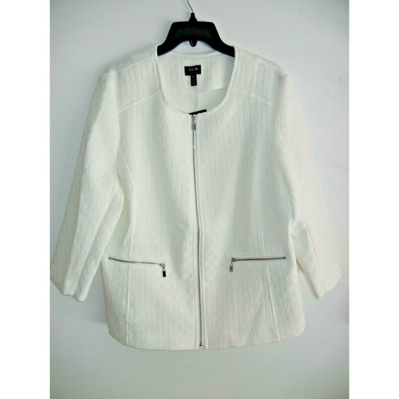 Rafaella Jackets & Blazers - NWT Rafaella Cardigan Jacket White Front Zipped 3/4 Sleeve With Pockets Size 14